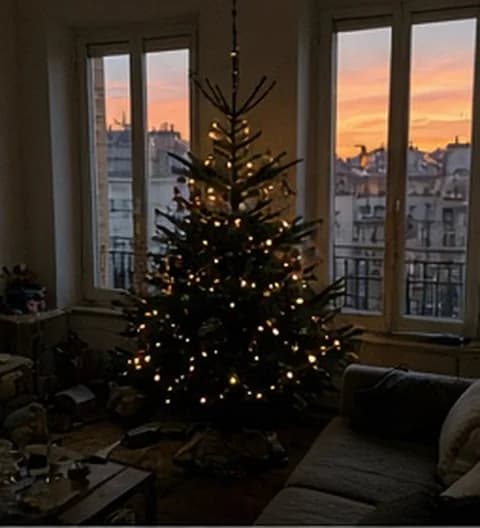 Un sapin imparfait installé dans un petit appartement en ville, photo partagée depuis Italie