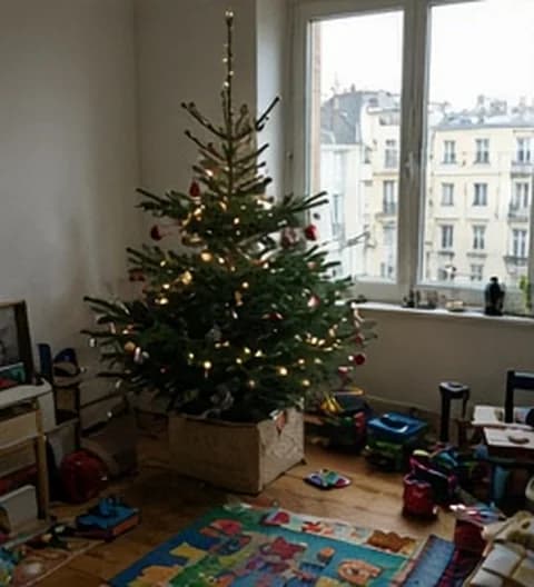 Un sapin imparfait installé dans un petit appartement en ville, photo partagée depuis Allemagne