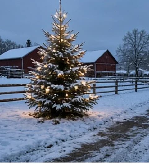 Un sapin extérieur naturel dans un décor d’hiver enneigé, photo partagée depuis Suisse
