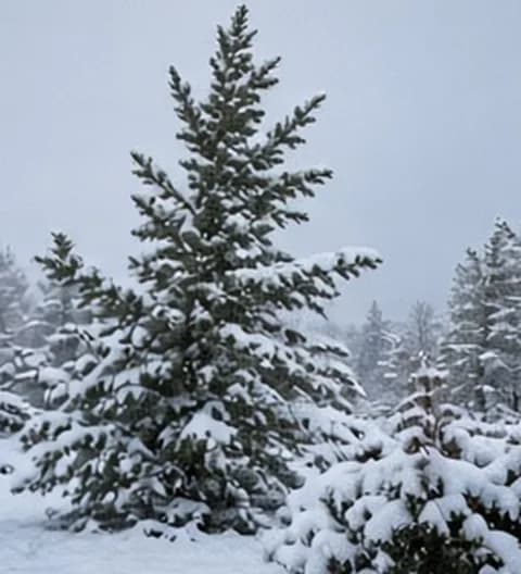 Un sapin extérieur naturel dans un décor d’hiver enneigé, photo partagée depuis Suède