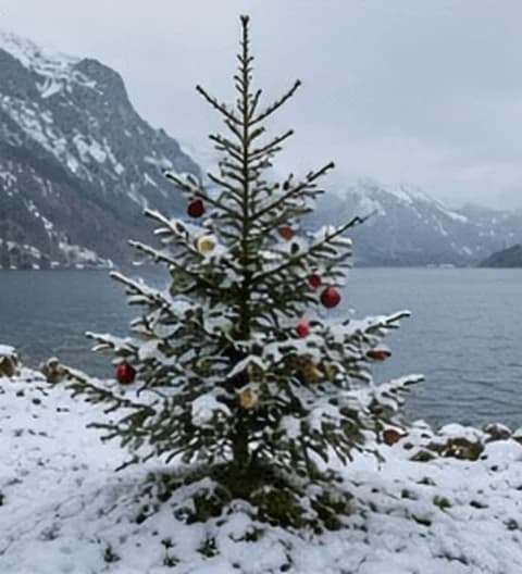 Un sapin extérieur naturel dans un décor d’hiver enneigé, photo partagée depuis Canada