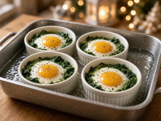 Cuire, Œufs cocotte aux épinards