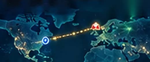 Trajet du traîneau entre l'Amérique du Nord et l'Europe