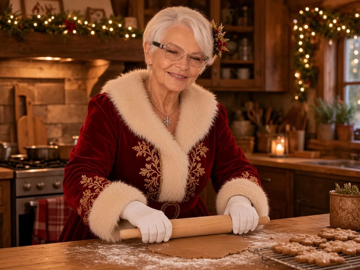 La Mère Noël pétrit une pâte à biscuits