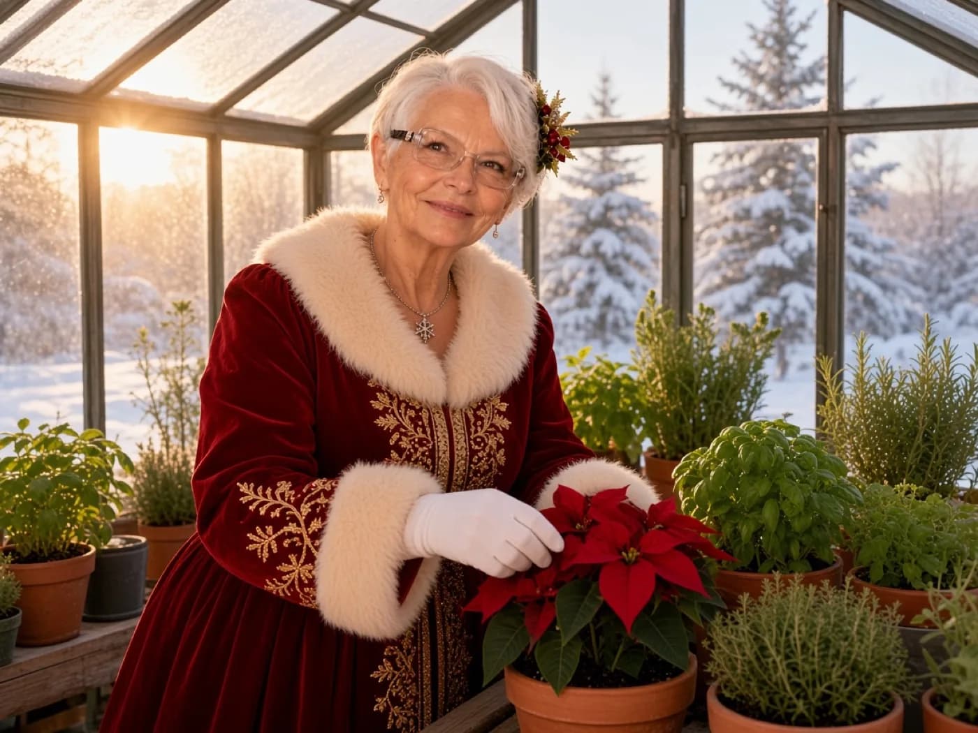 La Mère Noël jardine dans sa serre