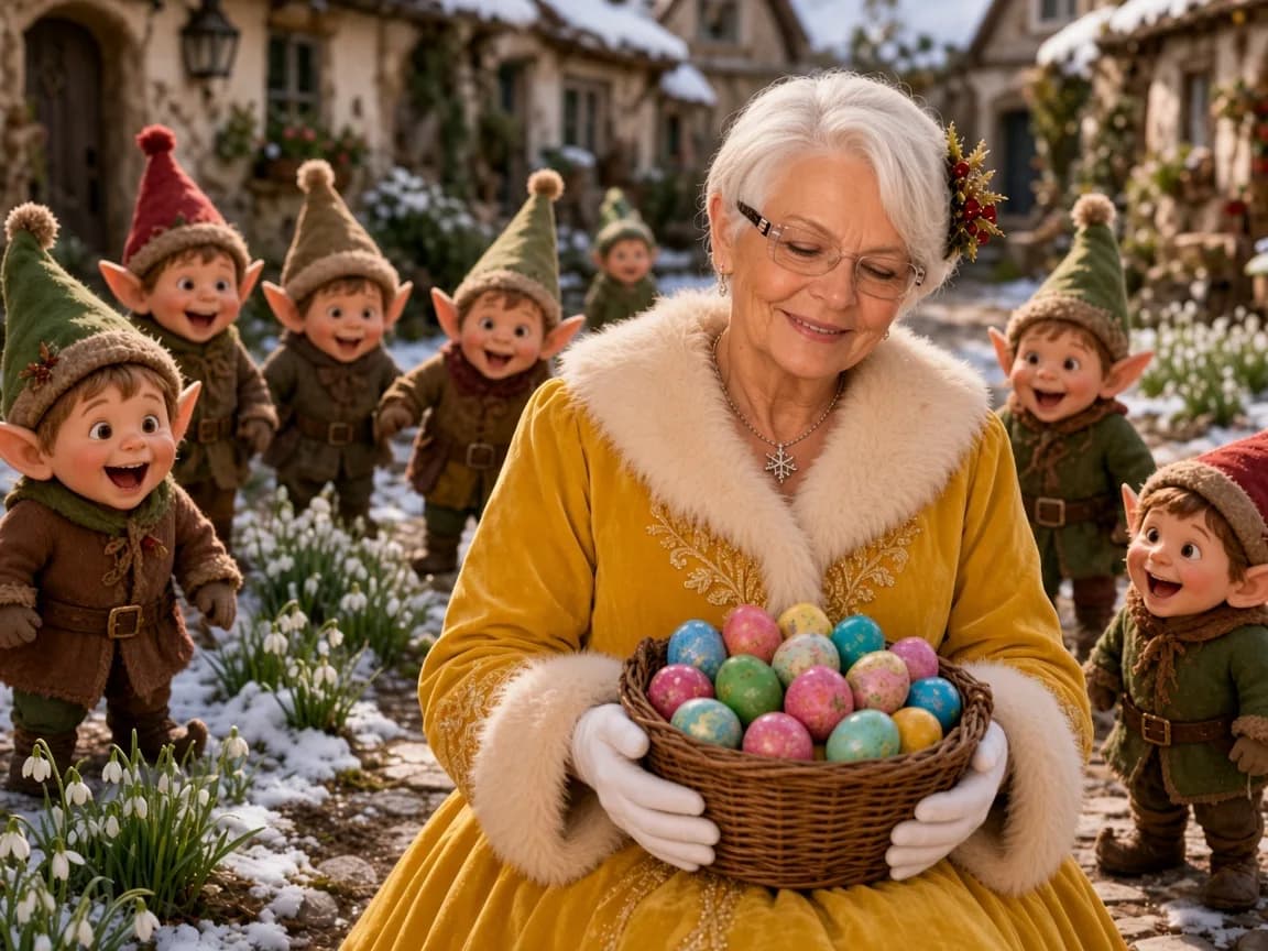 La Mère Noël en avril, manteau jaune