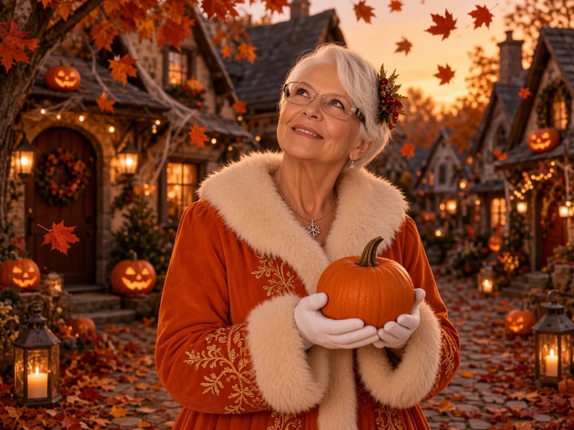 La Mère Noël en octobre, manteau orange