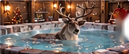 Un renne se détend dans le bassin chaud du spa