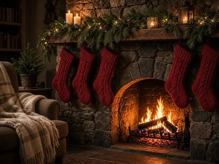 La cheminée en pierre et ses chaussettes de Noël