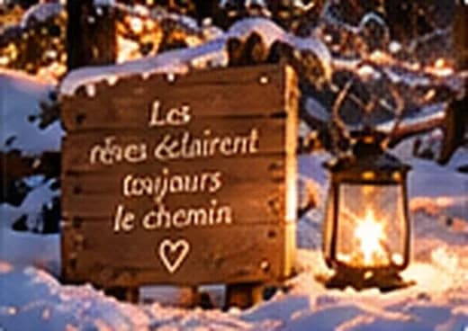 Un panneau en bois : « Les rêves éclairent toujours le chemin »