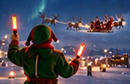Un lutin guide le décollage avec ses bâtons lumineux