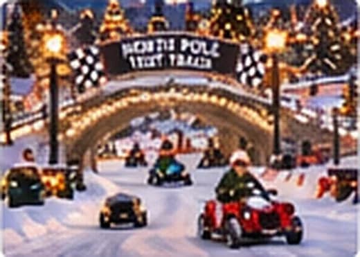 L’arche North Pole Test Track et les karts sur la piste enneigée