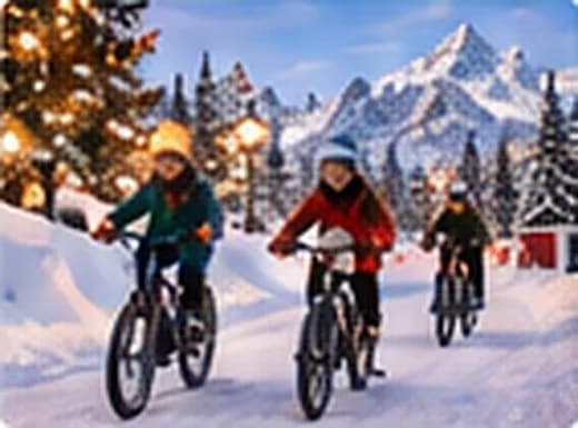 Des enfants testent des vélos dans la neige