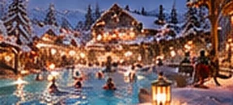 Le bassin et ses chalets illuminés