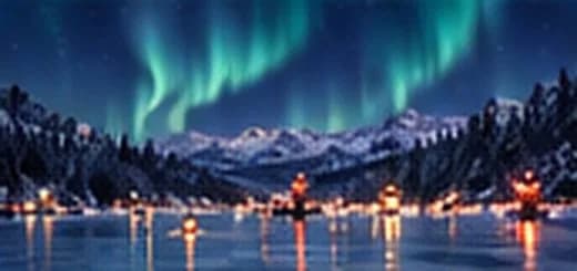 Des aurores boréales vertes au-dessus du lac gelé
