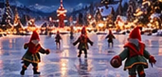 Des lutins patinent joyeusement sur la glace