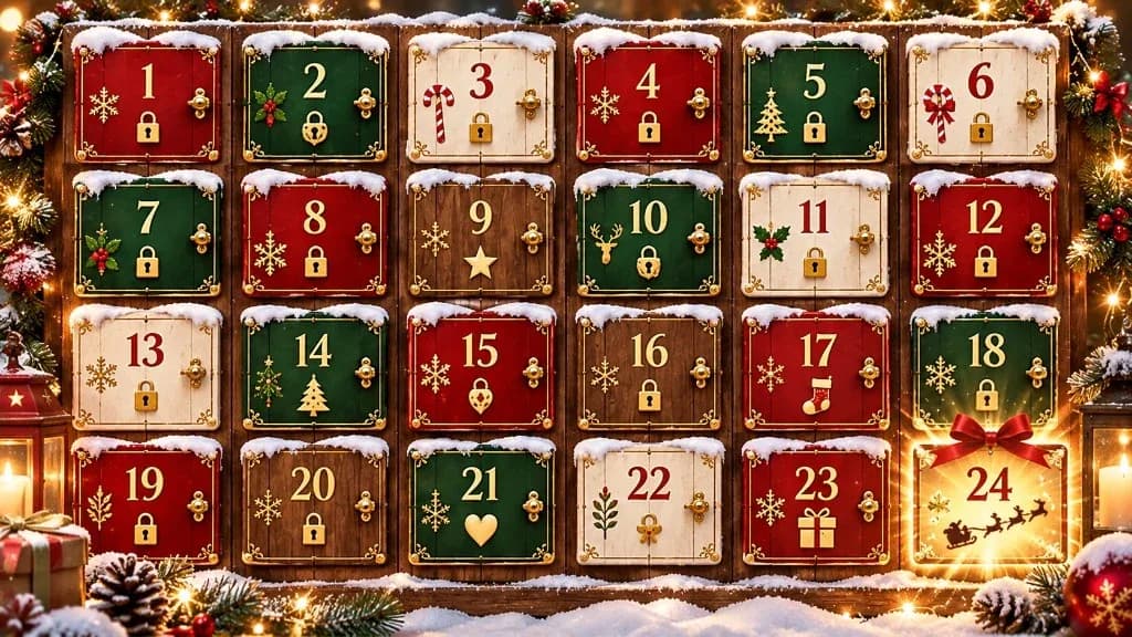 Un calendrier de l’Avent féerique composé de 24 portes enneigées