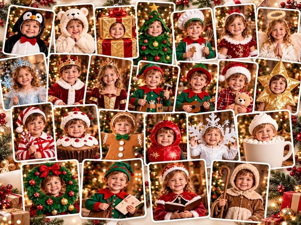 Collage d’enfants portant différents déguisements de Noël