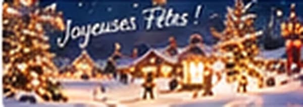Kort „Glædelig højtid!“ over en oplyst landsby