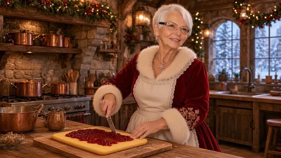 Gâteau roulé à la confiture, préparé par la Mère Noël