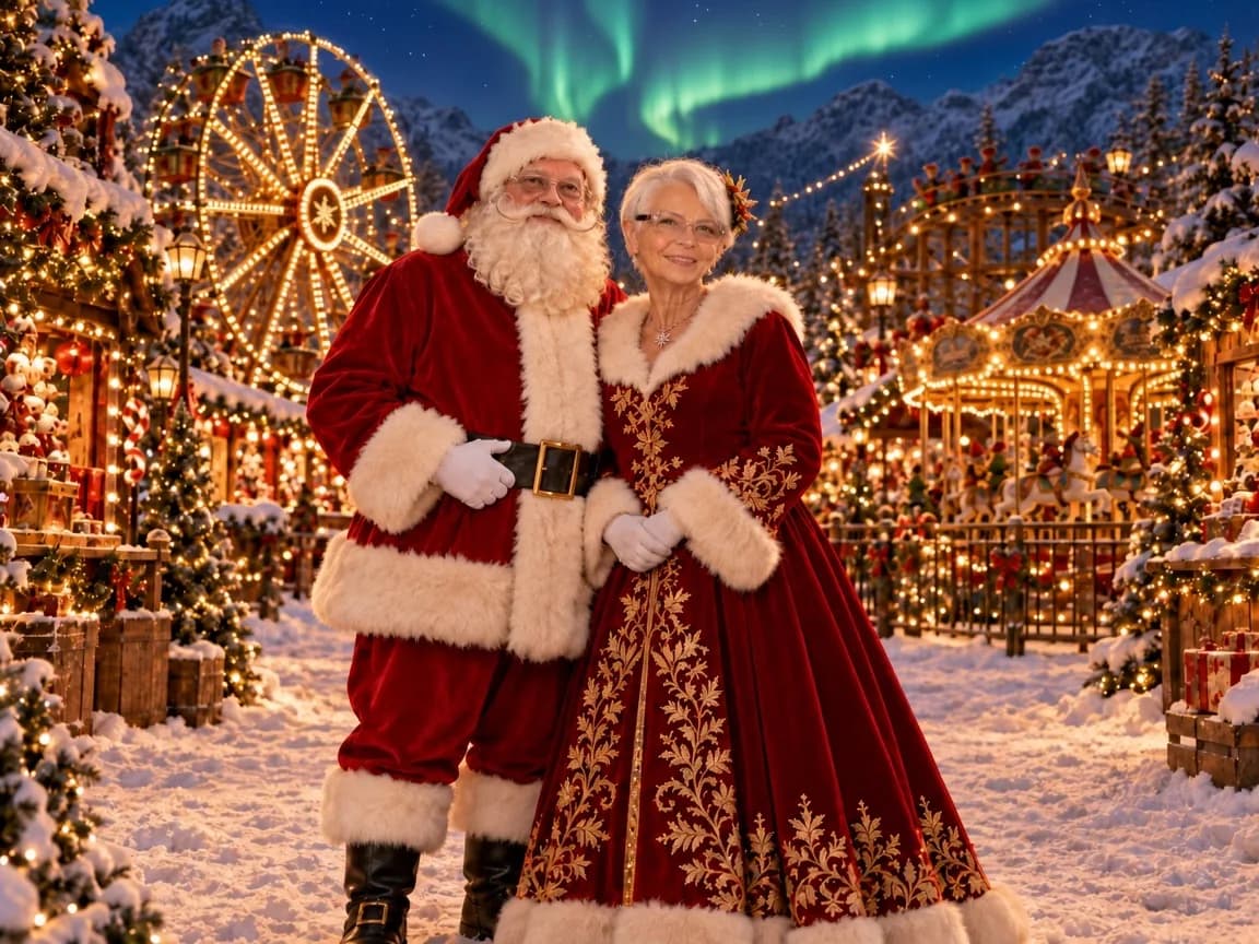 La Mère Noël et le Père Noël en décembre, manteau rouge