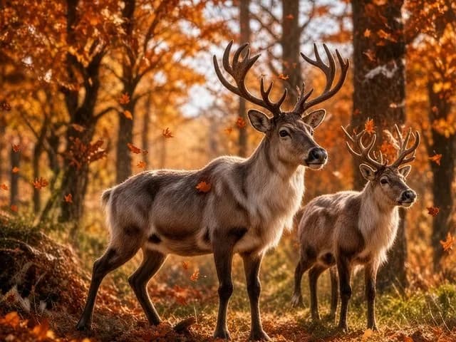 Deux rennes dans une forêt d’automne