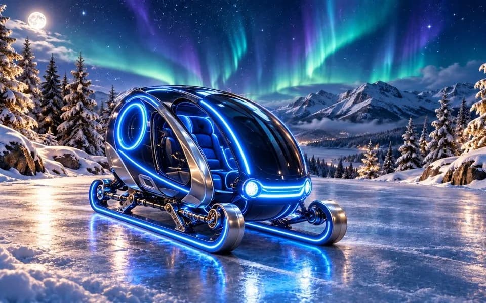 Un traîneau futuriste aux néons bleus