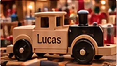 Un train en bois gravé « Lucas »